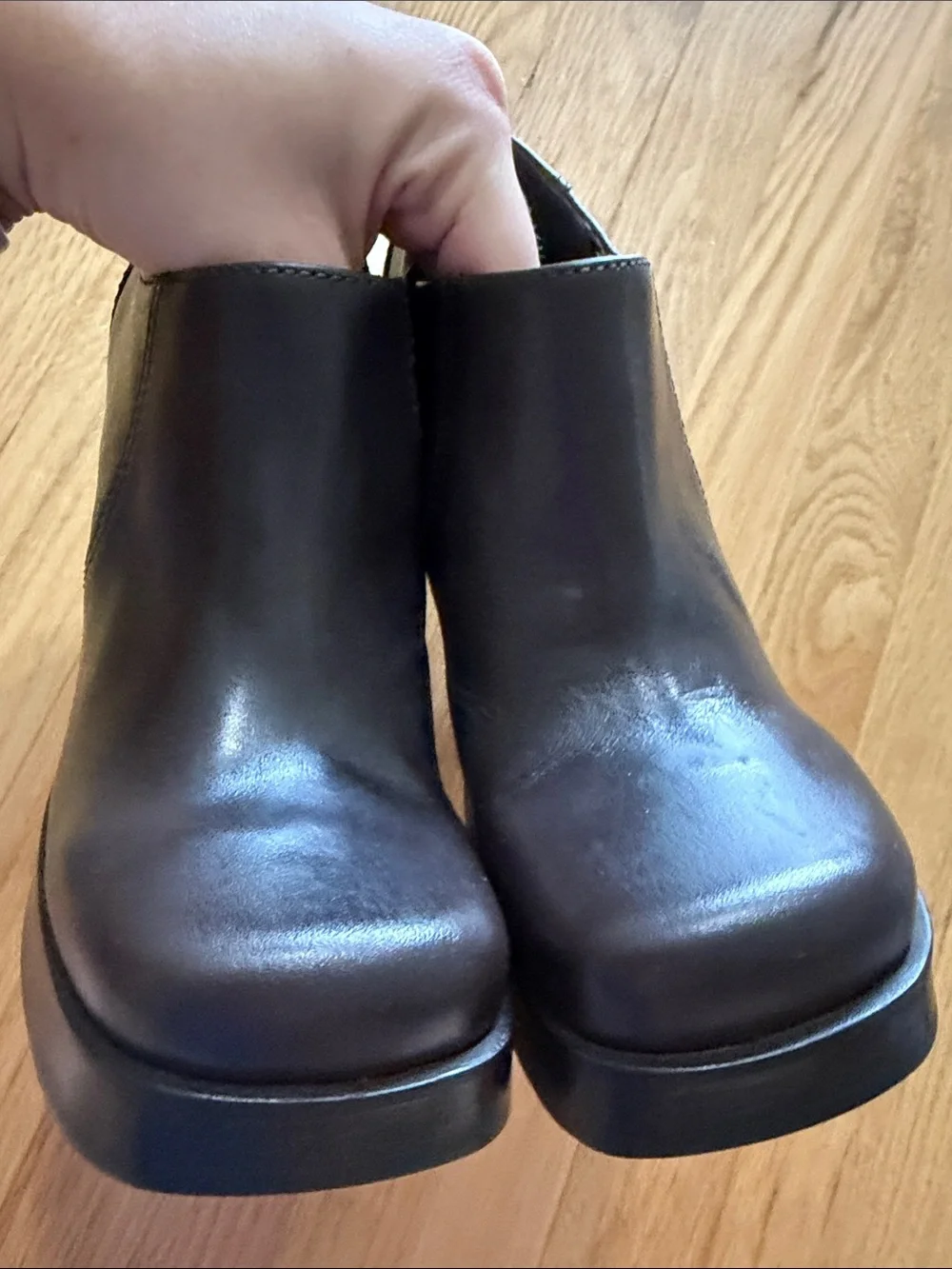 Steve Madden Brown Leather Chunky Square Toe Heeled Booties Sz 6.5